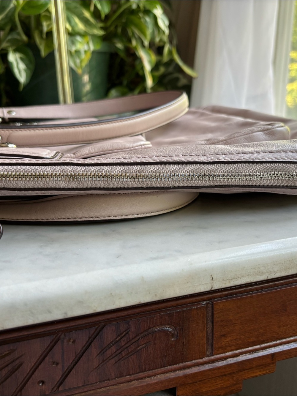 Coach Kristin Pale Pink Leather Expandable Shoulder Bag with Silver Hardware - Picture 3 of 10